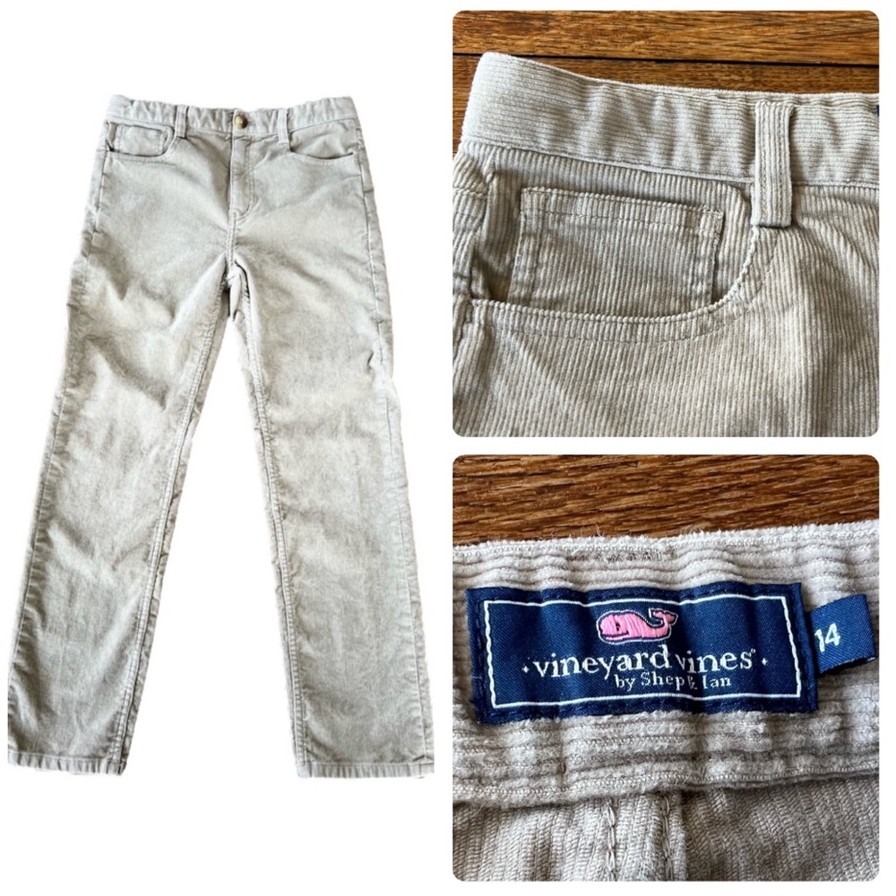 Vineyard Vines Shep & Ian Boy’s Tan Khaki Corduroy Adjustable Waist Pant Sz 14